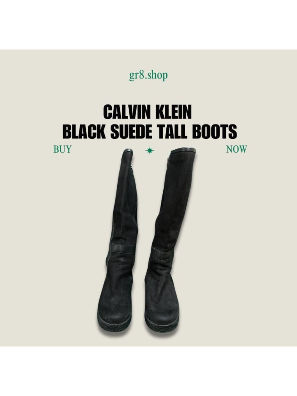 Calvin Klein Boots Women’s Size 6.5 Black Suede Tall Wedge With Side Zippers